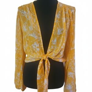 Lane Bryant Yellow and White Tie-Front Blouse